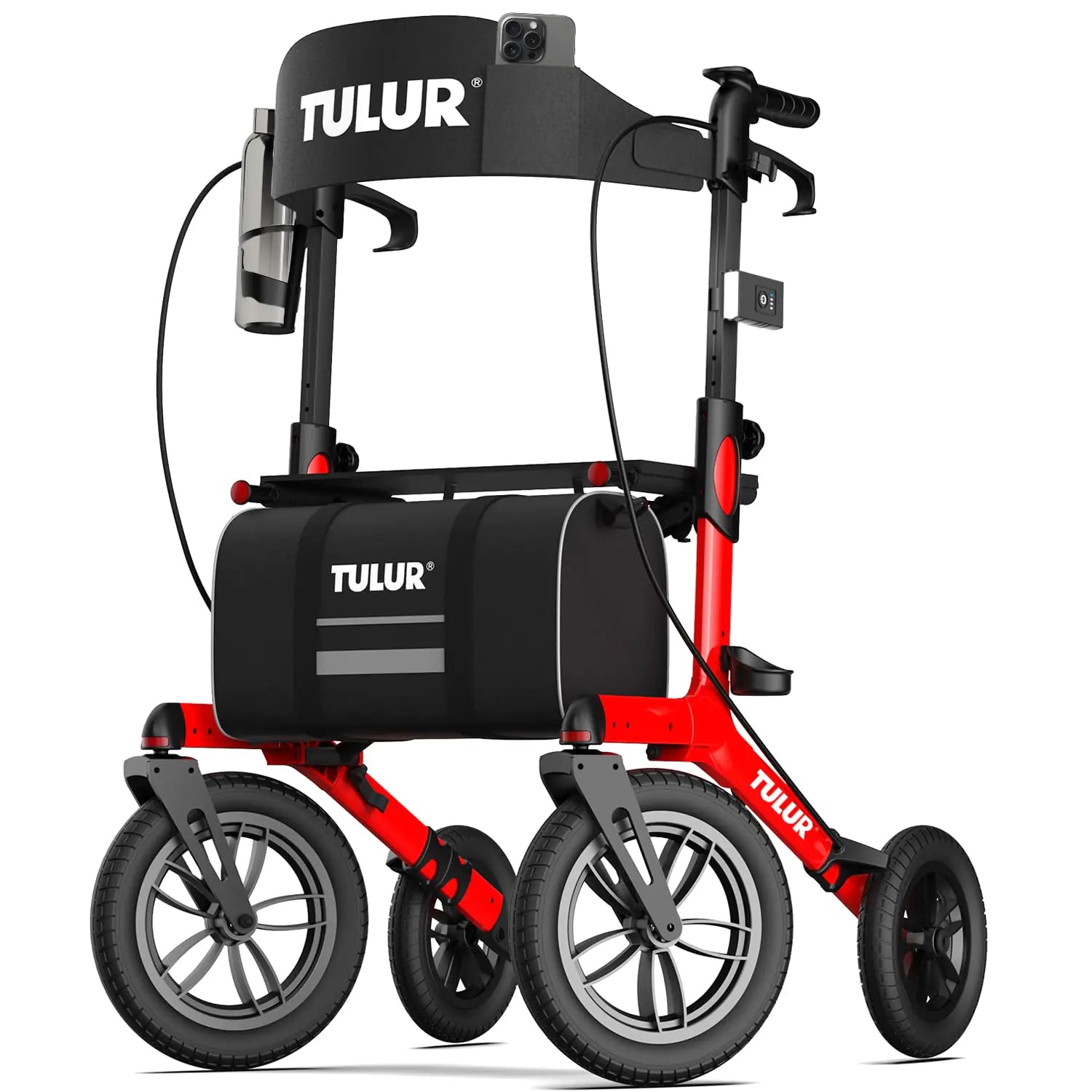 TULUR All Terrain Rollator Walker for SeniorsOutdoor Rollator Walker with 12" Wheels Lightweight Walker with LightsCup Holder Comfort on GrassSnowRoughFloors andador para adultos mayores