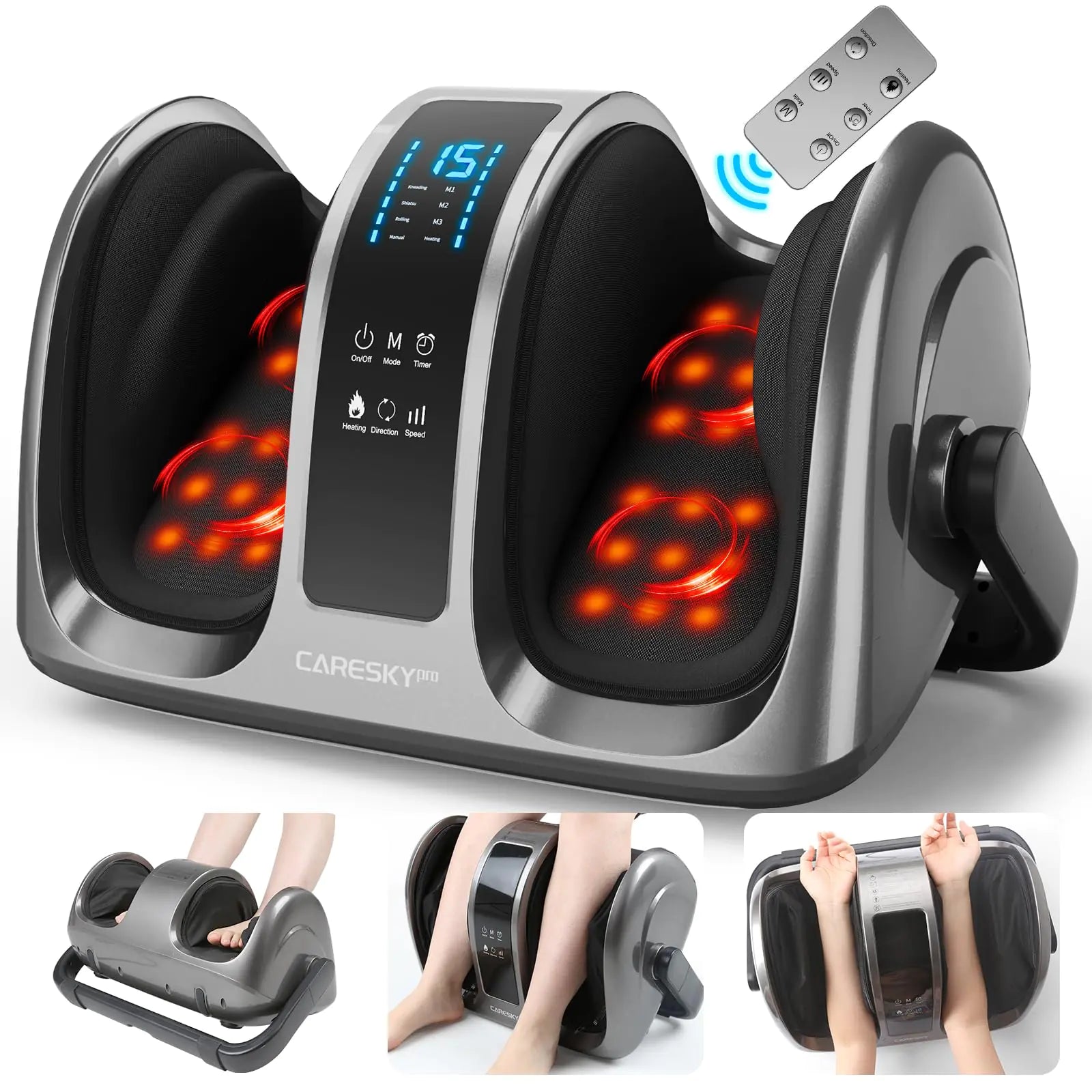 CARESKY Foot Massager - FSA HSA Eligible Shiatsu Foot Massager with Heat Kneading for Relaxation Plantar Fasciitis Relief Neuropathy Circulation Gifts for Women Men