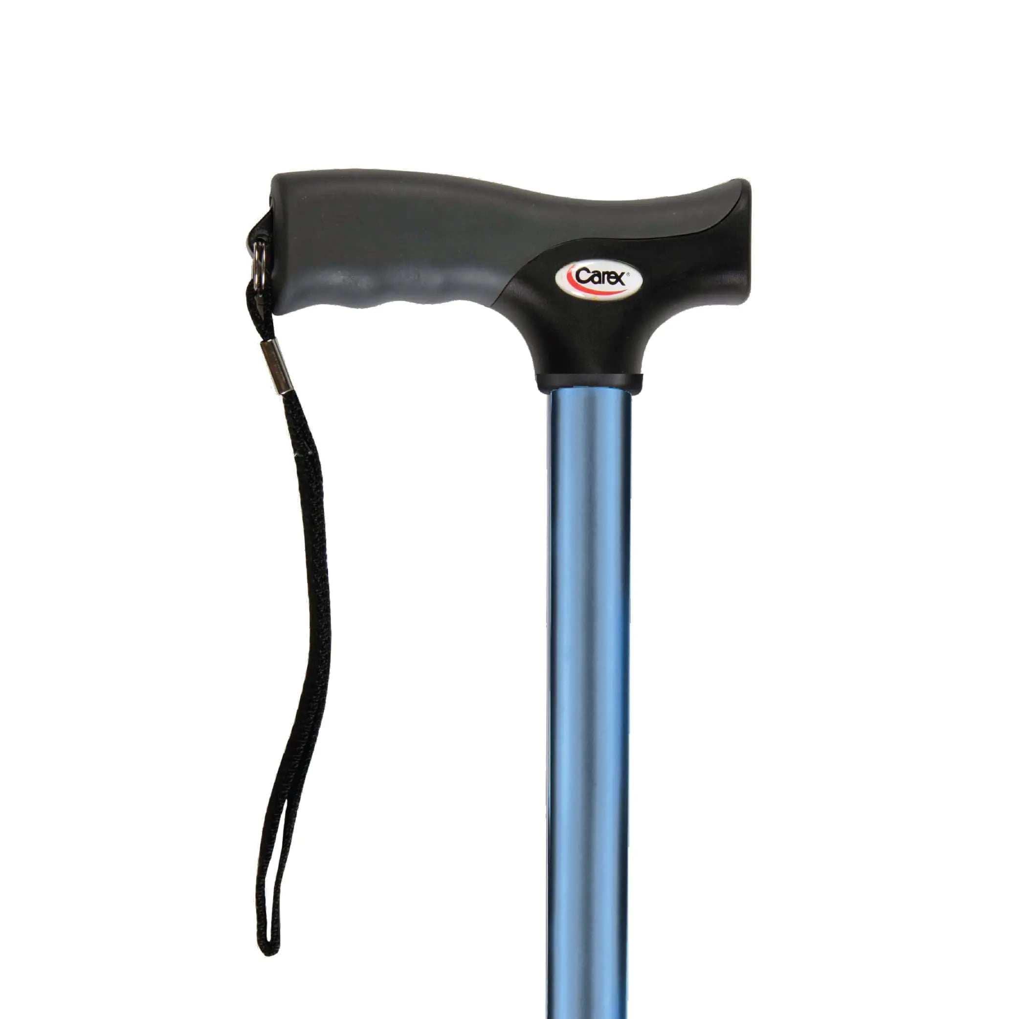 Carex Soft Grip Walking Cane - Height Adjustable Cane With Wrist Strap - Latex Free Soft Cushion Handle Metallic Blue