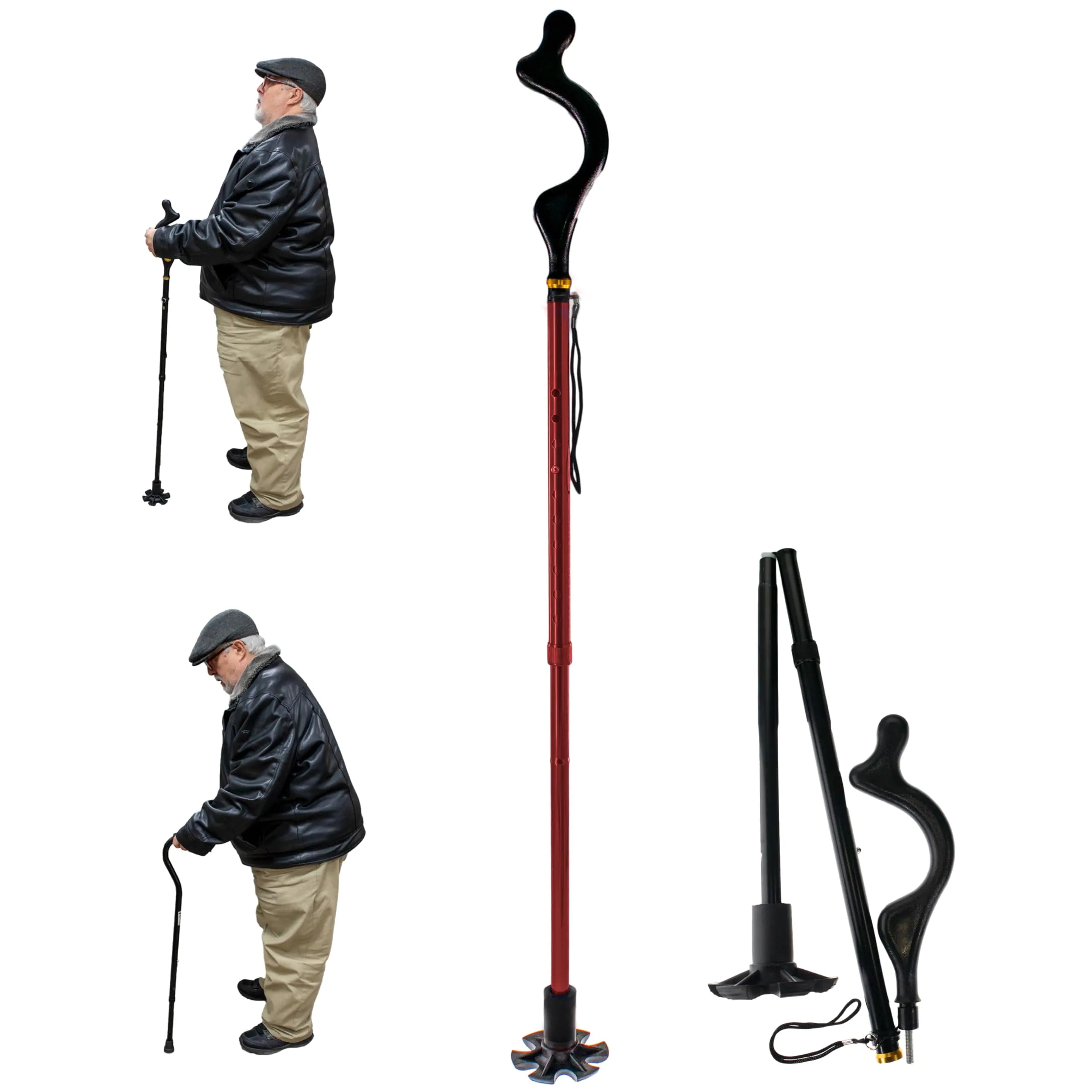 Posture Correction Walking Cane for Men & Women Special Balancing - Cane Walking Stick 10 Adjustable Heights - Self Standing Folding Cane Portable Collapsible Cane Comfortable Lightweight (red)