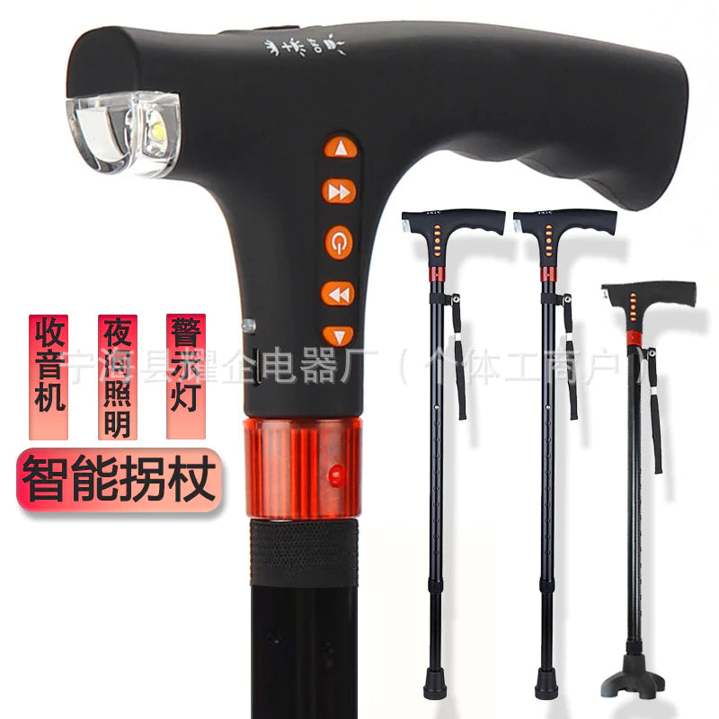 Multi-Function LED Alarm Radio Crutch for Elderly