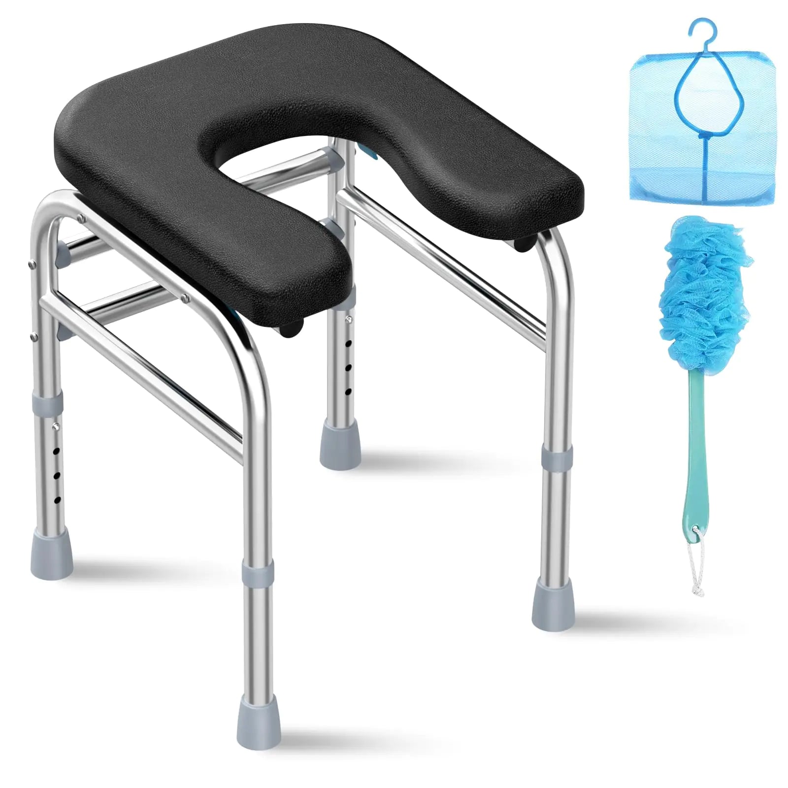 UGarden Upgraded Large U-Shaped Shower Chair with Thick Padded Cushion 400LBS Stainless Steel Shower Seat for Inside Shower Adjustable Bath Chair w/Toiletry Bag Soft Bathroom Chair for Elderly