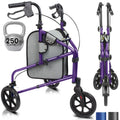 Vive Mobility 3 Wheel Walker - Three Wheeled Rollator for Seniors - Lightweight Foldable Narrow Heavy Duty - for Elderly Men Women - Folding 3-Wheel Tri Scooter with Basket Bag (FSA HSA Approved)