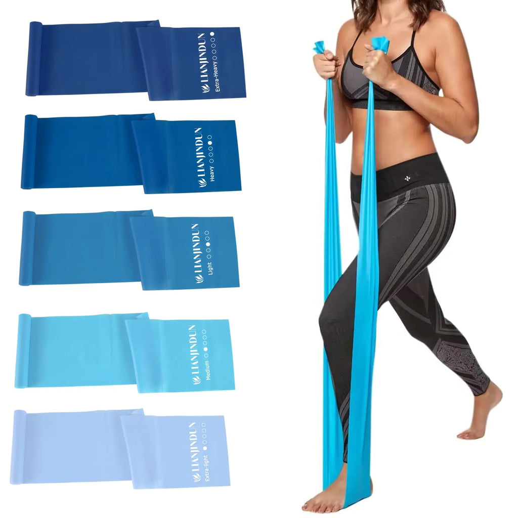 5 Pcs Professional Resistance Bands. Latex-Free Elastic Band Work Out Bands Stretch Bands for Working Out Women or Men Exercise Bands Set for Physical Therapy Yoga Pilates (Gradient Blue Set)