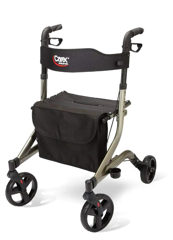 Carex Crosstour Rolling Walker Rollator - Rolling Walker with Seat - Folding Euro Style Rollator 4 Wheel Walker for Seniors- 300lb Capacity Walker with Seat for Seniors