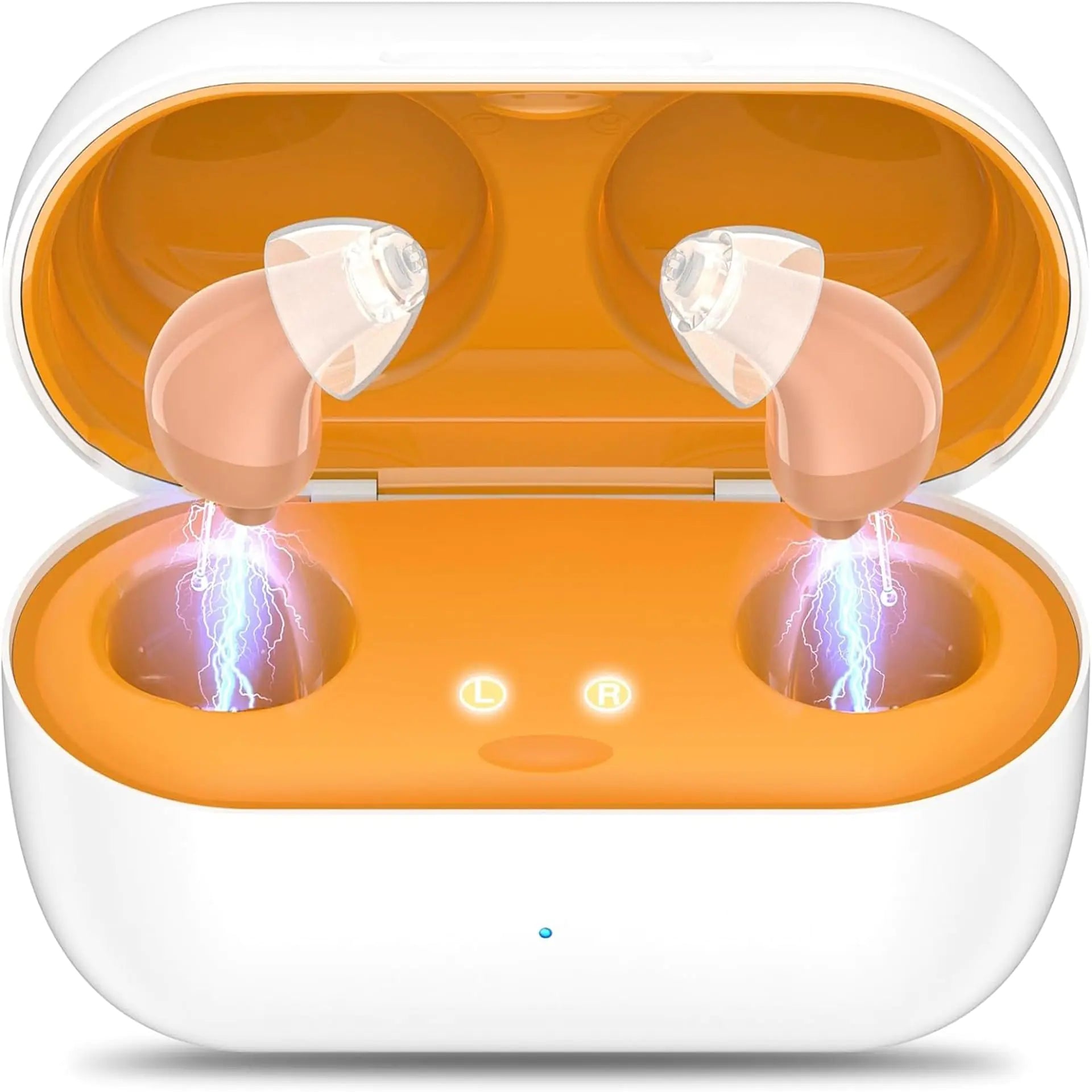 Hearing Aids (Not Amplifiers) Rechargeable Digital Hearing Aids for Seniors Noise Cancelling with 16-Channel Sound Processing Invisible Hearing Aids for Adults with Charging Case-TM-6116B（Skin）