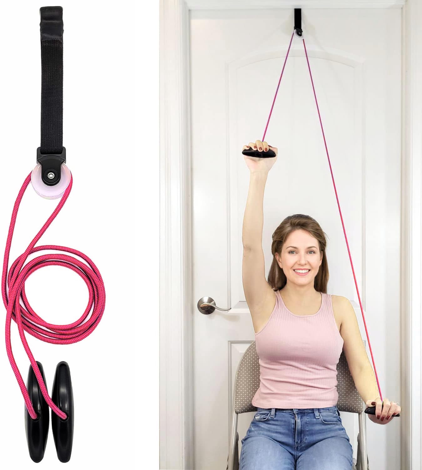 LiftAid Shoulder Pulley for Physical Therapy with Exercise Guide - Improves Shoulder Strength & Range of Motion - Reduces Pain Helps in Muscle Recovery - Physical Therapy Equipment (Pink)