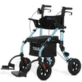 All Terrain Walker Wheelchair ComboRollator Walker with Seat for Seniors with FootrestTransport-Wheelchair Combo2 in 1 Rolling Walker Chair with Wide Backrest by Tulur (Blue)