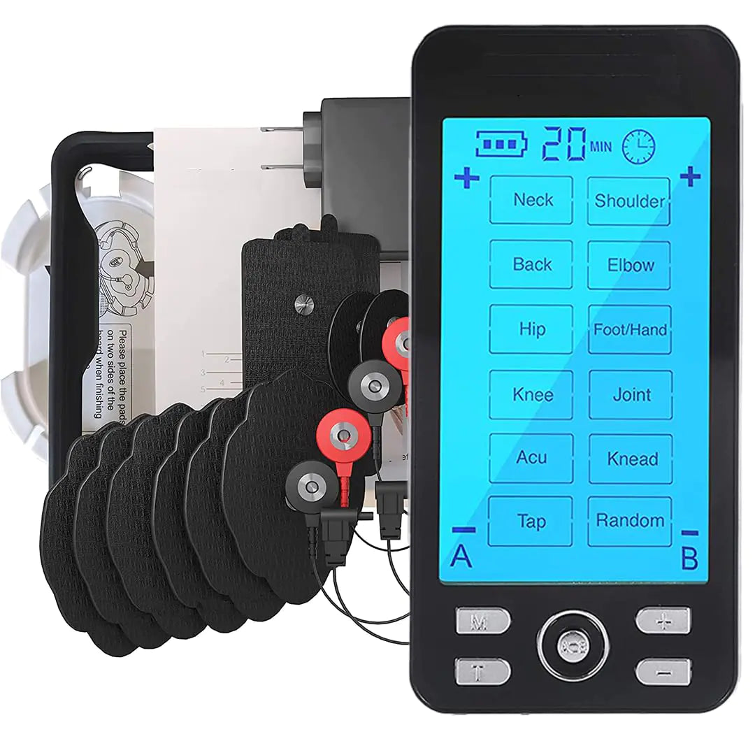 Tens Unit Machine Pulse Massager for Pain Relief 24 Massage Modes Rechargeable Muscle Stimulator Device with 10 Pads