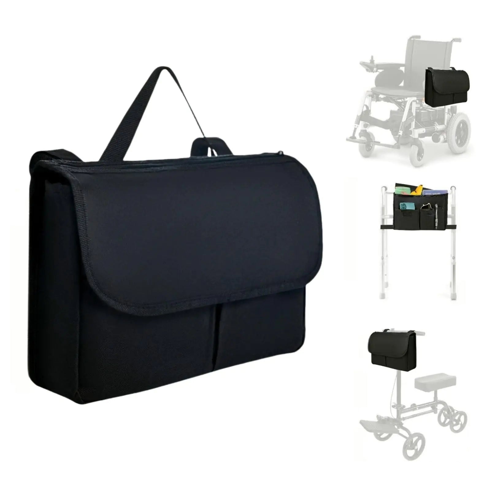 Multi Pocket Wheelchair Bag，Side Walker Bag with Water Cup Holder，Wheelchair Bags to Hang on Side，Securely Bound Walker Basket，Large Capacity Wheelchair Side Bag，Waterproof Walker Bag，Walker Pouch