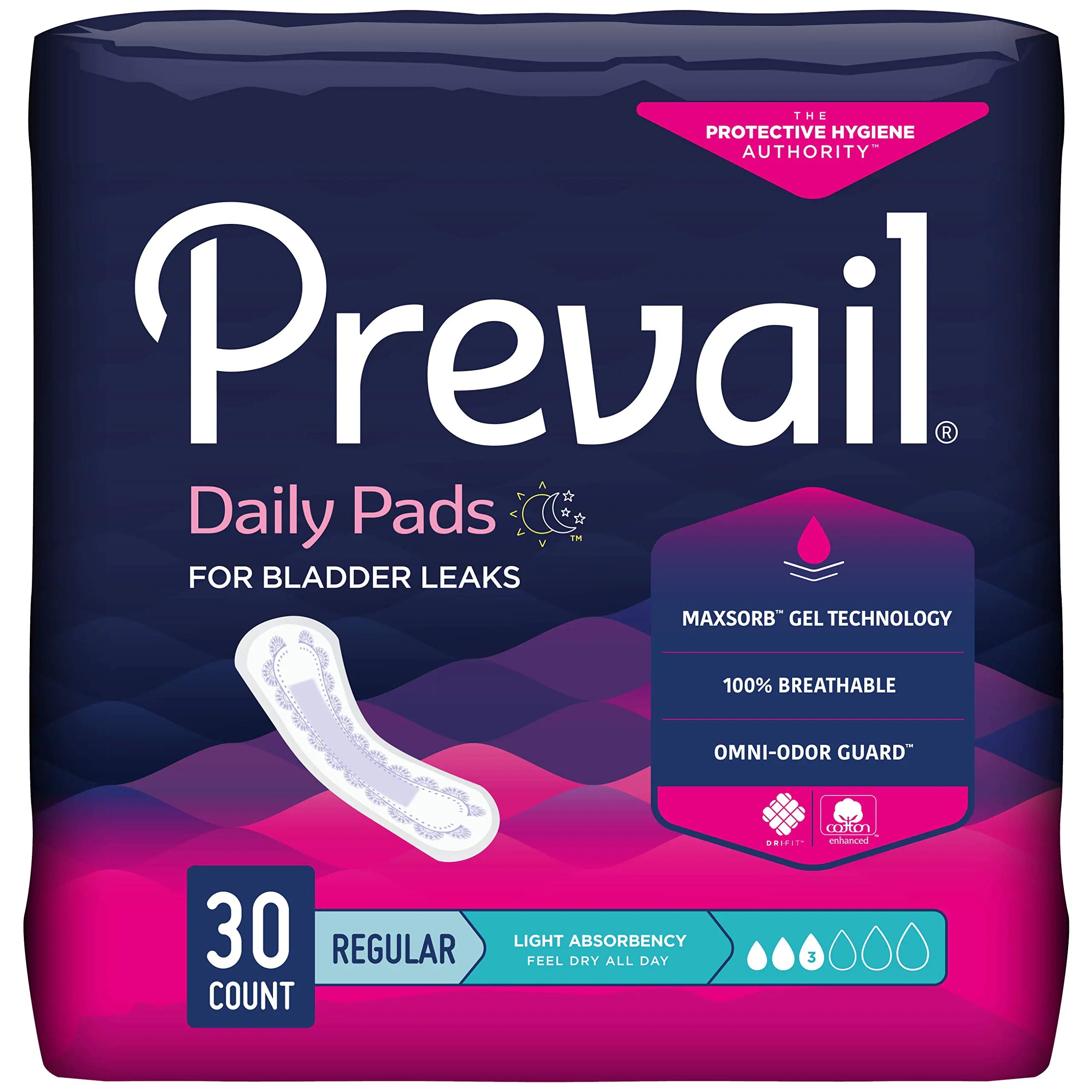 Prevail Proven - Prevail Incontinence Bladder Control Pads - Bladder Leak Pads - Light Absorbency Regular 30 Count Bag