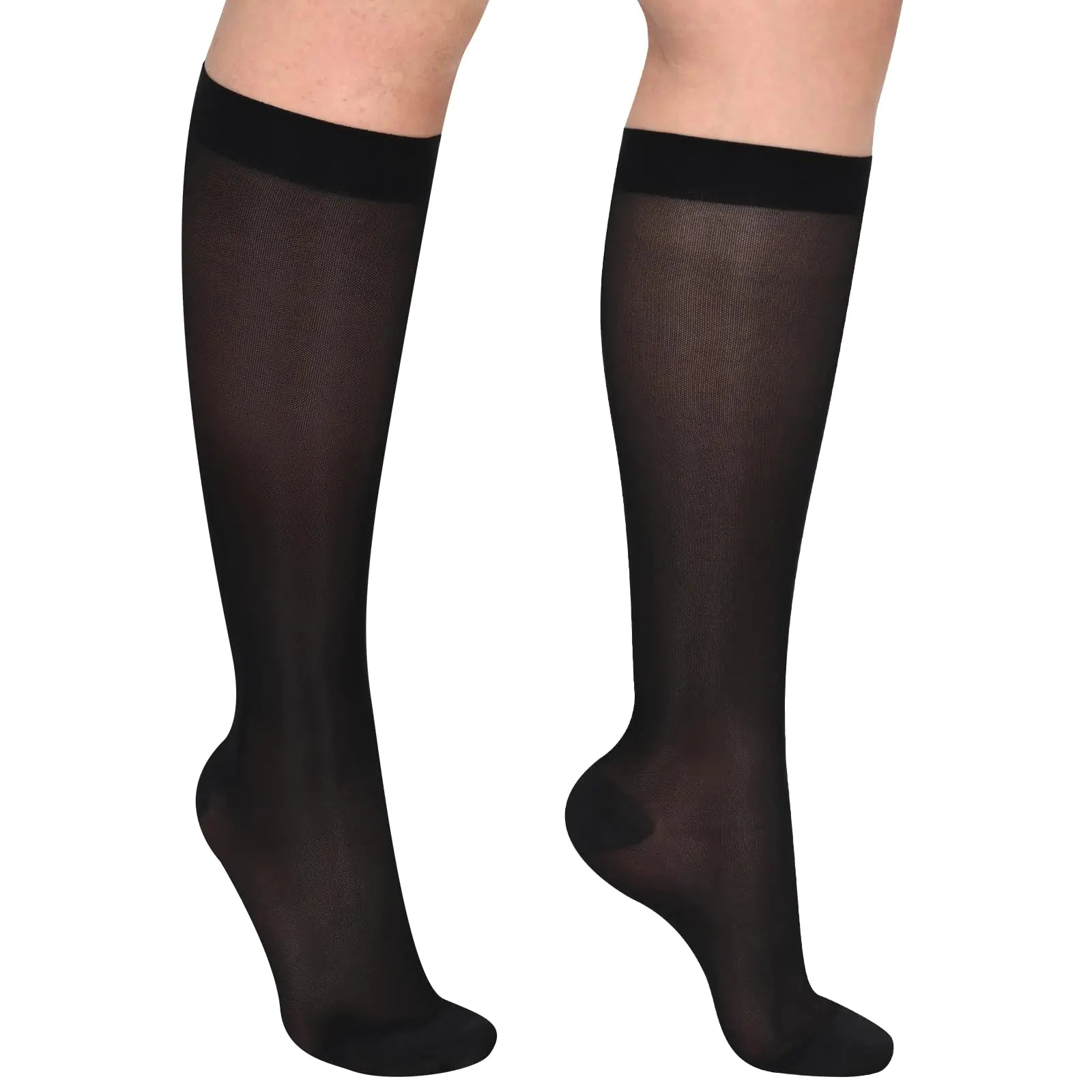 GODORIO Sheer Compression Stockings for Women 15-20 mmHg Knee High Circulation Support Stockings Closed Toe Graduated Medical Compression Socks for Travel Flight