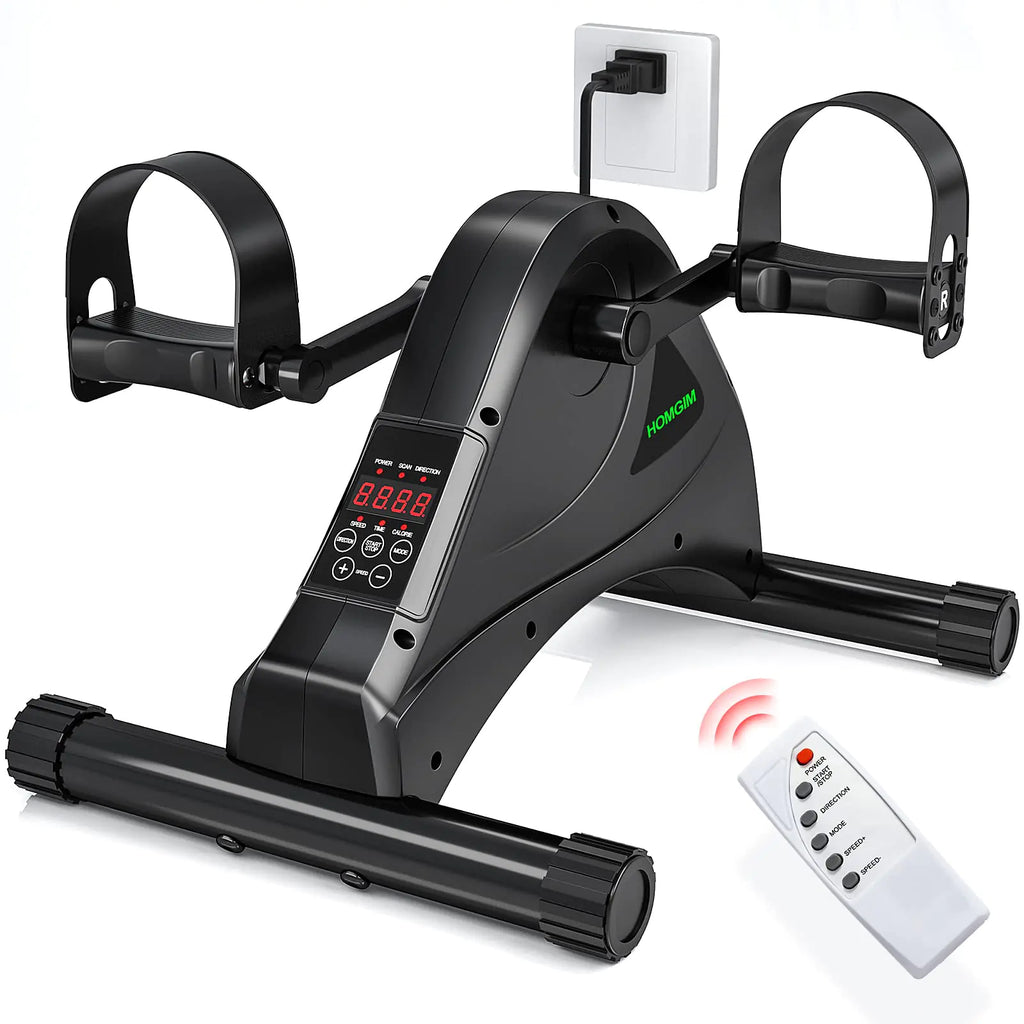 Motorized Mini Exercise Bike Electric Pedal Exerciser for Seniors Rehab Training Under Desk Bike Pedal Exerciser for Arm/Leg Fitness & Physical Therapy 6 Levels Speed Adjustment (Matte Black)