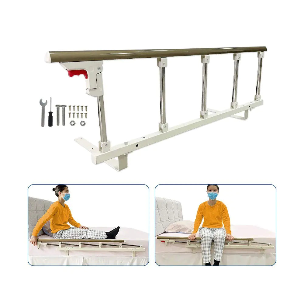 NEAUDE Bed Side Rails Guard for Elderly Adults Seniors Assist Rail Safety Bed Cane Railings Fold Down Handle Handicap Medical Support Assistance Devices Half Grab Bar (47×18 INCH)