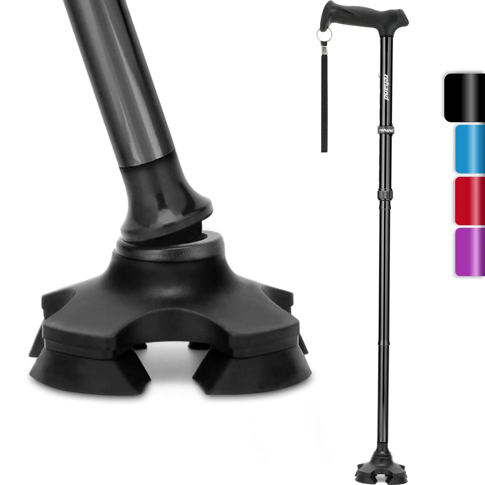 REHAND Walking Cane for Men & Women - Foldable Adjustable Lightweight Self Standing Pivot Walking Cane Soft Handle Grip with Travel Bag Walking Sticks for Seniors & Adults (Black)