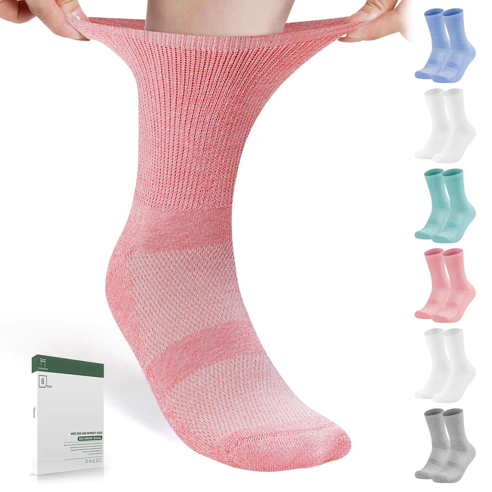 Bulinlulu Non Binding Diabetic Socks for Women&Men6 Pairs Crew Diabetic SocksDiabetic Crew Socks with Seamless Toe(MediumLight Bright Colors-6 Pairs)
