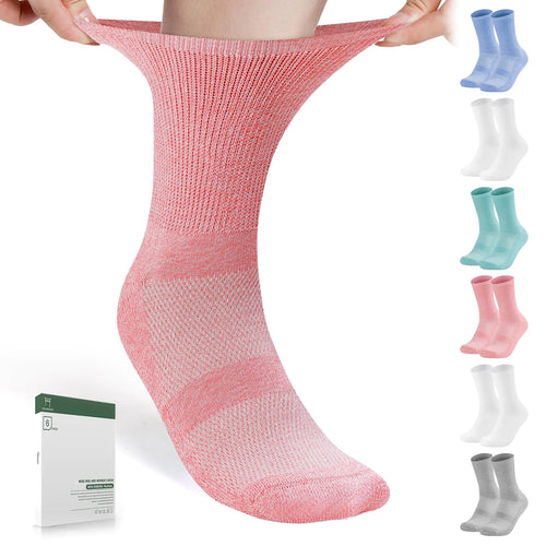 Bulinlulu Non Binding Diabetic Socks for Women&Men6 Pairs Crew Diabetic SocksDiabetic Crew Socks with Seamless Toe(MediumLight Bright Colors-6 Pairs)