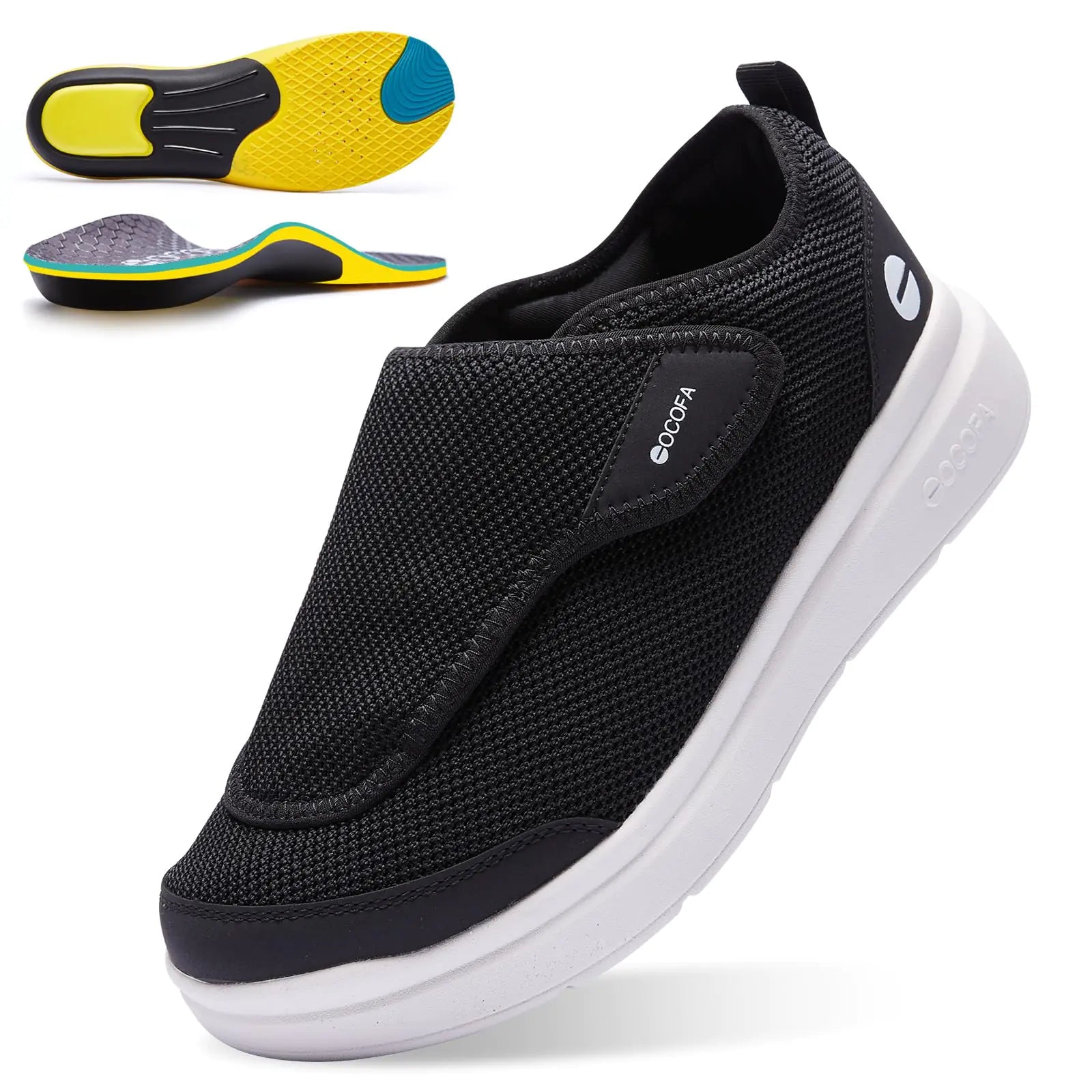 COCOFA Diabetic Shoes for Men Extra Wide Slip-on Shoes for Swollen Feet Mens Orthopedic Knit Shoe with Arch Support Adjustable Walking Shoes for Elderly Foot and Heel Pain Relief