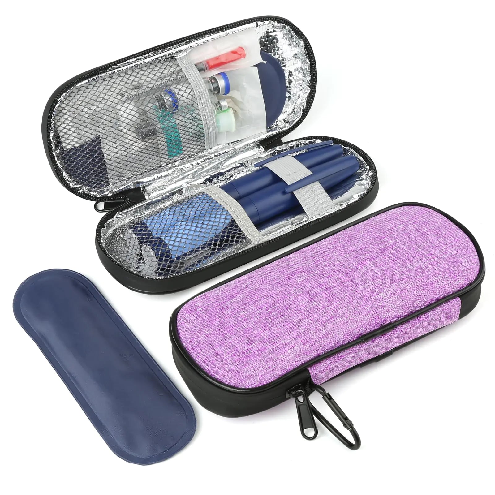 BLK8IGHT Insulin Pen Cooler Travel Case with 2 Reusable TSA Approved Ice Packs Diabetic Medication Insulated Cooler Bag for Insulin Pens and Other Diabetic Supplies Storage Purple