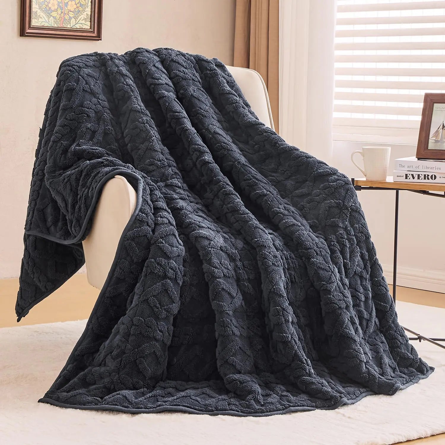 immtree Weighted Blanket for Adults Queen Size 20 lbs Dual Sided Soft Fuzzy Jacquard Sherpa Weighted Blankets for Sleeping Cozy Fluffy Knitted Heavy Blanket for Couch Bed Dark Grey 60 × 80 inches