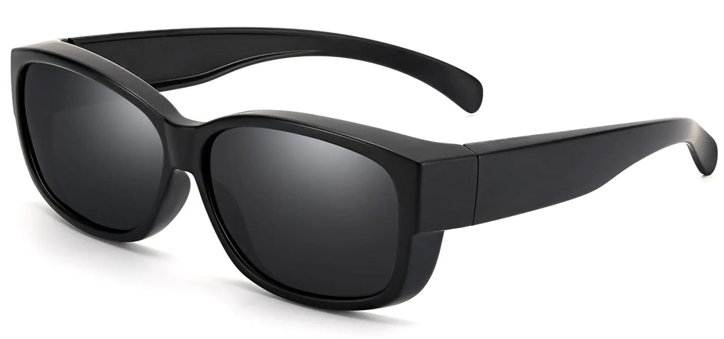 CAXMAN Fit Over Glasses Sunglasses Polarized for Readers or Prescription Frames Medium Size TR90 Unbreakable Matte Black Category 4 Dark Black Lens